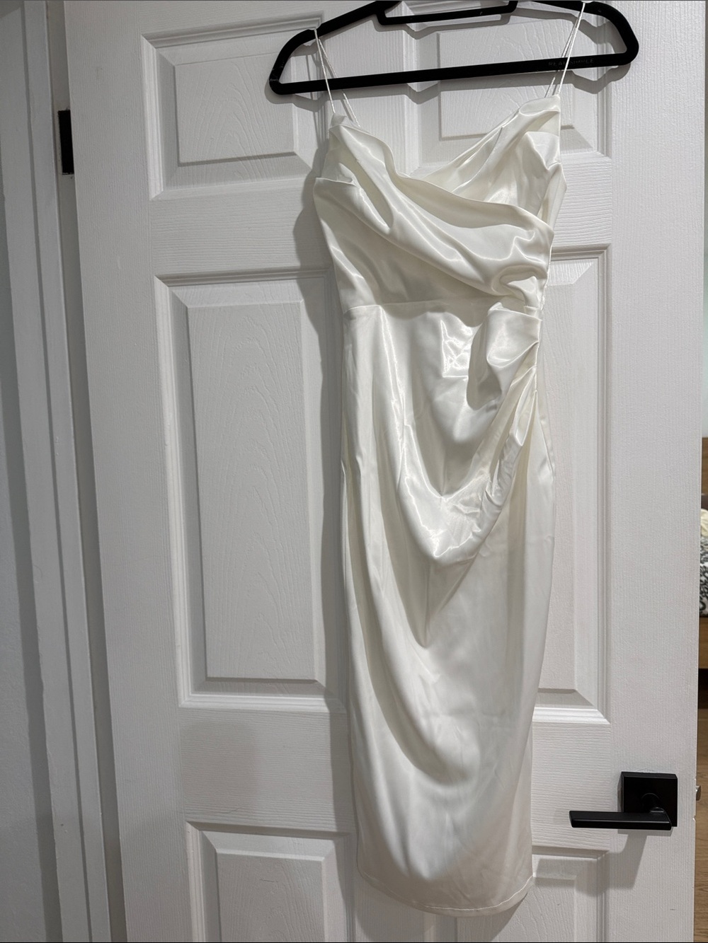 White Satin Draped Spaghetti-Strap Dress
